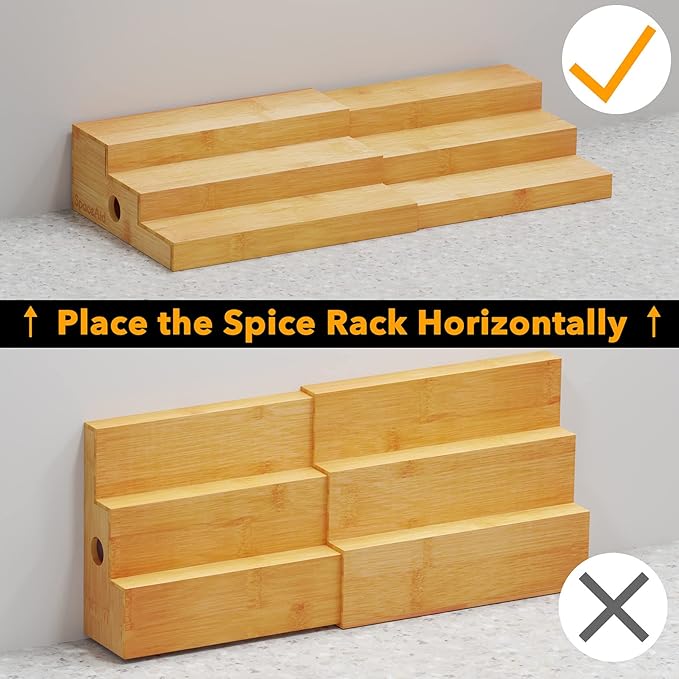 SpaceAid Bamboo Spice Rack Organizer for Cabinet, Kitchen Pantry Spices Storage Rack for Cabinets Organization, Home Seasoning Tiered Can Goods Racks Wood Shelf Organizers (3 Tier, Natural)