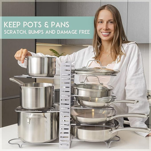 GeekDigg Upgraded Pan Organizer Rack for Cabinet with 3 DIY Methods (Silver)
