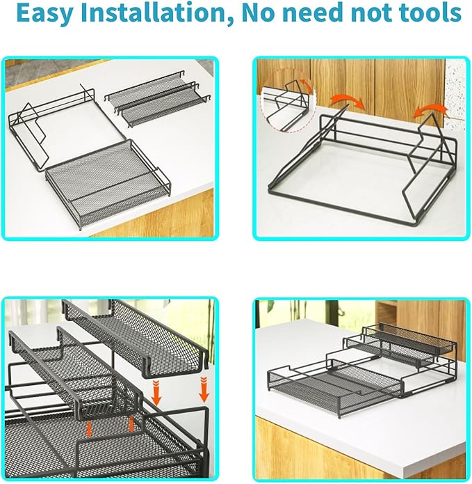 Spice Rack Organizer for Cabinet, Expandable 3 Tier Spice Organizer Shelf for Kitchen, Cabinet, Countertop, Pantry, Space Saving Design, Kitchen Organizers and Storage