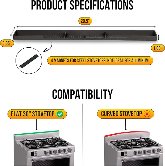 TEO Magnetic Stove Top Shelf - Black Silicone 30" Over the Stove Spice Rack, Heat Resistant, No Hassle Installation, Dishwasher Safe, Over Oven Shelf