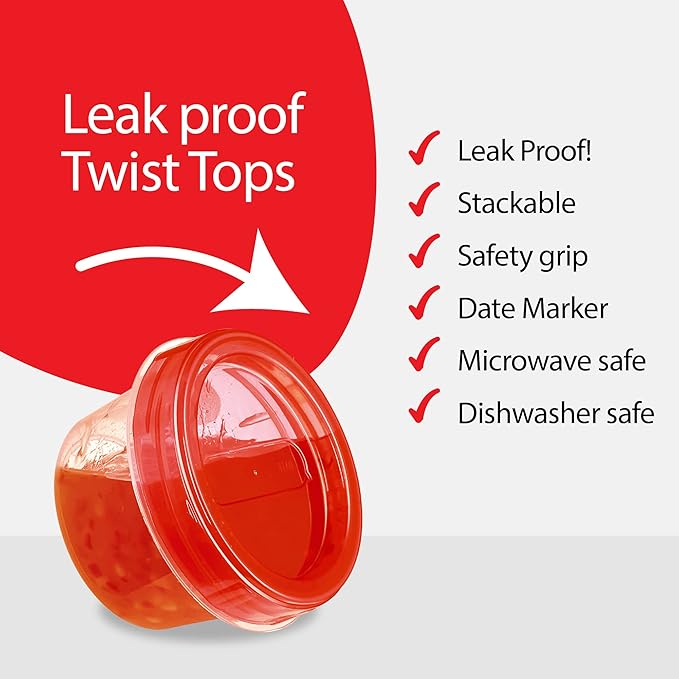 PLASTICPRO 6 Pack Twist Cap Food Storage Containers with Red Screw on Lid- 4 oz Reusable Meal Prep Containers - Small Freezer Containers Microwave Safe Red Plastic Food Storage