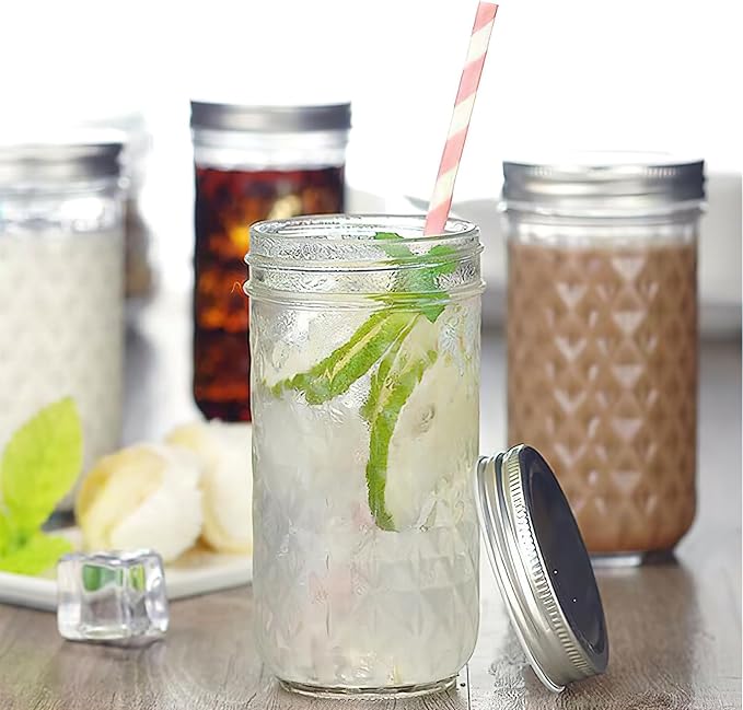 12 oz/350 ml Clear Glass Storage Canister with Airtight Lid, 4 Pack Cute Decorative Mason Container Jar for Salad, Overnight Oats, Snacks, Yogurt, Cereal, Fruit, Spice, Sugar, Coffee