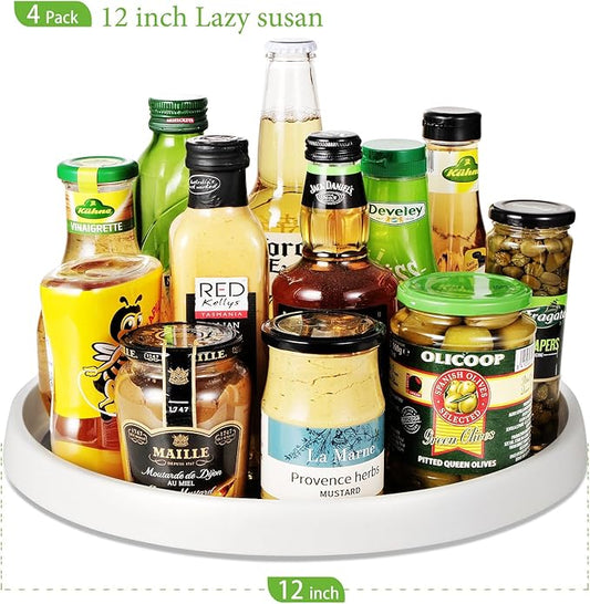 Amolliar 4 Pack 12" Lazy Susan Turntable Organizer, Non-Skid Spice Rack for Cabinet, Kitchen, Fridge, Countertop, Pantry Organizer Storage, Bathroom, Makeup Vanity Rotating Tray, Under Sink Organizing
