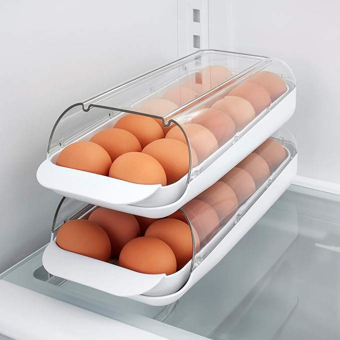 YouCopia FridgeView Rolling Egg Holder, BPA-Free Stackable Eggs Organizer with Removable Tray for Refrigerator Storage
