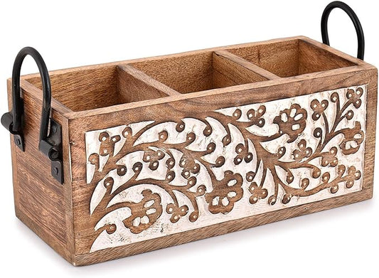 Mango Wood Utensil Drawer Organizer, Silverware Tray Organizer, Kitchen Drawer Organizer for Flatware Cutlery (11" x 4" x 4.5")
