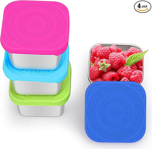 Stainless Steel Snack Containers for Kids, Toddler Snack Containers, Leak-Proof Metal Food Storage Containers with Lid Lunch Box for Daycare School Travel, Small Bento Box,4 * 6oz