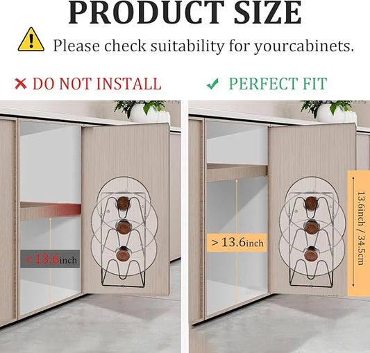 2 Pack Pot Lid Organizer, 6-Tier Pots & Pans Lid Holder Organizer for Cabinet or Wall/Door Kitchen Storage, No-Drill Adhesive Mount, Space-Saving Solution