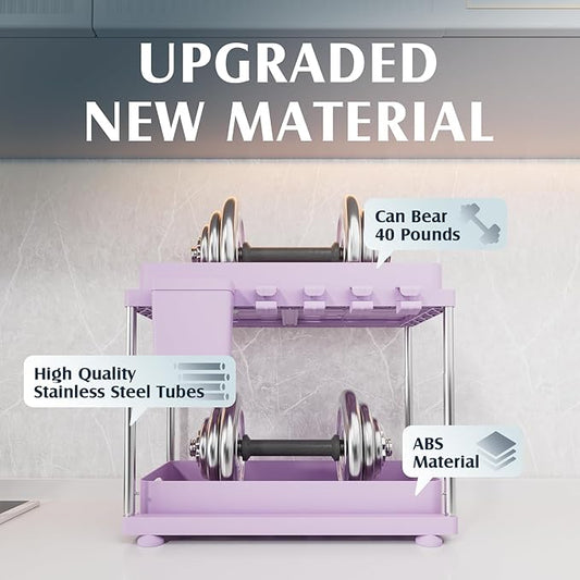 Under Sink Organizer - 2 Pack Adjustable Height, 2 Tier Organizers for Bathroom & Kitchen Sink, Purple