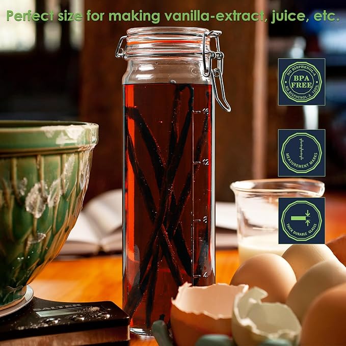 [Upgraded] 20 oz Glass Jars with Airtight Lids for Vanilla Extract, 6 Pack Glass Juice Bottles with 2 Measurement Marks, Glass Food Storage Canister Set For Beans, Spice, Tea, Drink, Milk. 600ML