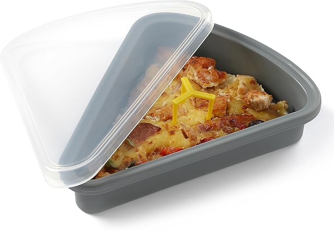 3sets Reusable Silicone Leftover Pizza Slice Storage Container with Air-tight Lids-BPA Free,Fits Single Slice up to 16”,Save Space,Refrigerator organizer(3 Space Grey)