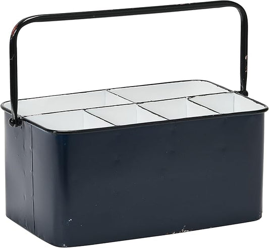 Creative Co-Op Farmhouse Metal Storage Caddy with 6 Compartments and Handle, Distressed Blue and White