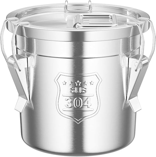 304 Stainless Steel Airtight Canister, Rice Cereal Grain Canisters Container, 6/12/21/33/48 Liters Food Bean Flour Oil Sugar Milk Cookie Storager Bucket w/Handles & Lid for Household Kitchen (6L)