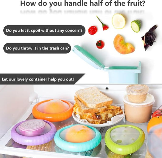 Avocado Saver & Onion Storage – 4-Pack Reusable Produce Containers for Fridge – Help Reduce Food Waste Keepers for Tomato, Garlic, Lemon, and Cut Fruits