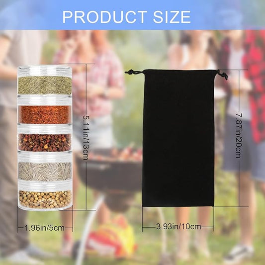 2 Sets 5 Layers Clear Portable Travel Spice Jars, Multi Camping Spice Containers with Organizer Bag, Stackable Spice Salt and Pepper Set for Outdoor Cooking, Camping, Traveling, Barbecuing