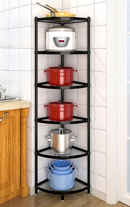 6-Tier Kitchen Pot Rack, Cookware Stand Storage Organizer ，Multi-Layer Corner Shelf Stand Stainless Steel Shelves for Kitchen