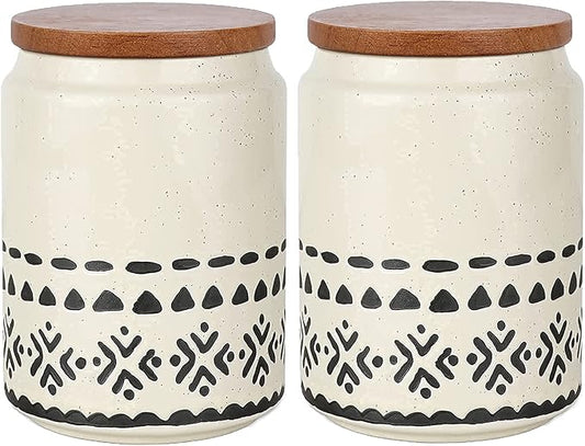2 Pack Ceramic Coffee Canisters Set, 29 FL OZ (850 ml), Super Airtight Wooden Lid, Starry-Sky Bohemian Style, Sturdy for Dishwasher, Kitchen Food Storage Jar for Coffee Bean Sugar Tea Spices