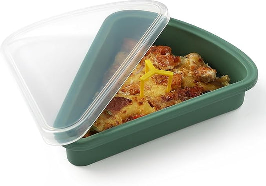 3-Pack Reusable Silicone Leftover Pizza Slice Storage Container with Air-tight Lids-BPA Free,Fits Single Slice up to 16”,Save Space, Refrigerator organizer(3 Green)