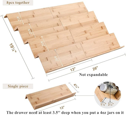 Bamboo Spice Rack Tray - Spice Drawer Organizer for Kitchen Cabinets Storage and Organization (Jars Not Included)