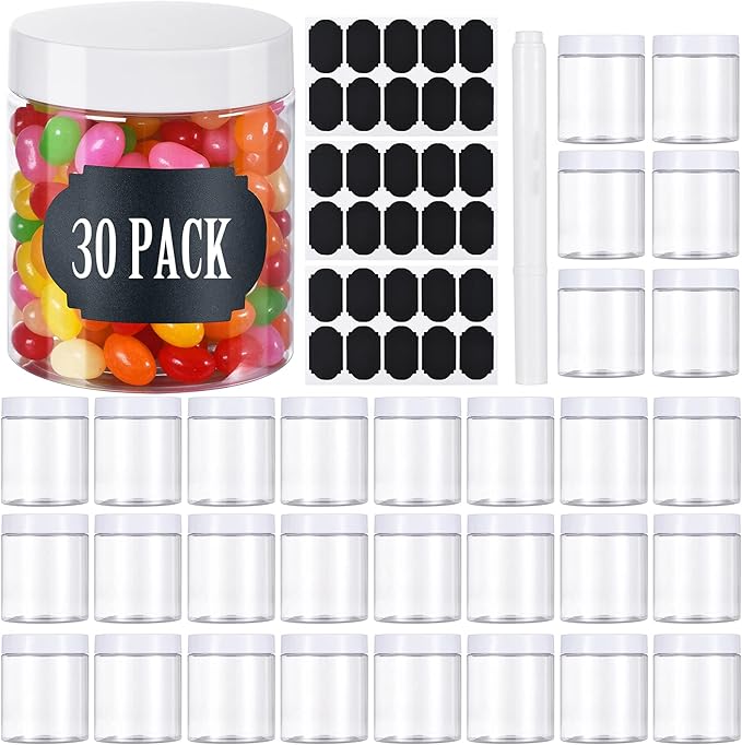 TANGLONG Plastic Jars with Lids, 8 oz Plastic Containers with Lids, Jars with Lids Ideal for Cake Jars Body Butter and Food Storage, Pack of 30