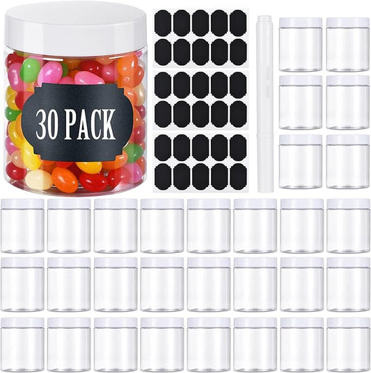 TANGLONG Plastic Jars with Lids, 8 oz Plastic Containers with Lids, Jars with Lids Ideal for Cake Jars Body Butter and Food Storage, Pack of 30