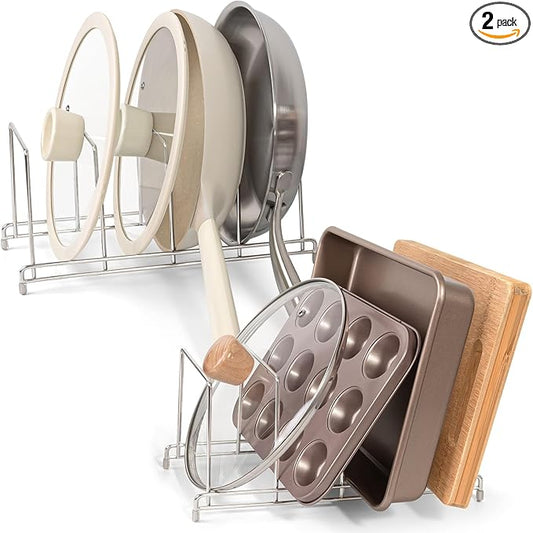 304 Stainless Steel Pot Lid Holder Cutting Board Pan Organizer, 2-Pack, Kitchen Rack for Baking Sheets, Plates, Trays, Counter Top Cabinet Drawer Cupboard Organization and Storage