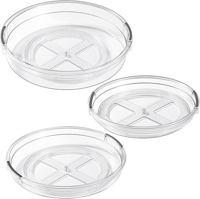LAMU 3 Pack Lazy Susan Organizer Turntable for Cabinet, Rotating Condiment Organizer for Kitchen Pantry Organizers and Storage, Table Top, Fridge, Countertop, Spice Organization, 9.25'' 10.6'' 12''