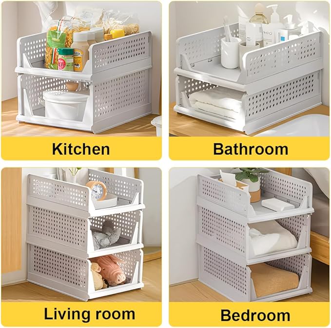 yazi 5 Pack Stackable Closet Storage Box,Closet Shelf Organizer and Storage Plastic Drawer Storage,Wardrobe Organizer Closet Organizers Storage Box for Cupboard Kitchen, Office(5L)