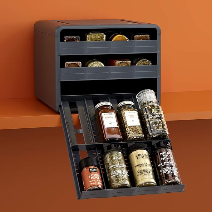 YouCopia SpiceStack Adjustable Spice Rack 24-Bottle Organizer for Cabinet or Pantry Storage, Granite