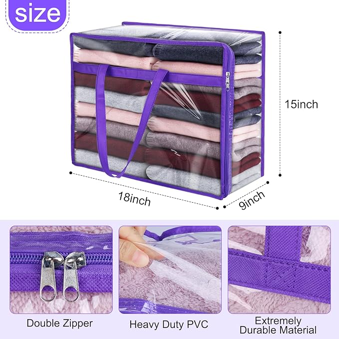 2 Pack Clear Zippered Storage Bags for Clothes, Closet Organizers and Storage Vinyl Bag for Bedding, Linen, Blankets, Comforters, Clothes & Toys Multi Purpose & Space Saver PVC Organizers