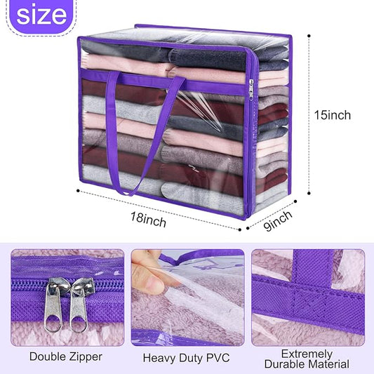2 Pack Clear Zippered Storage Bags for Clothes, Closet Organizers and Storage Vinyl Bag for Bedding, Linen, Blankets, Comforters, Clothes & Toys Multi Purpose & Space Saver PVC Organizers