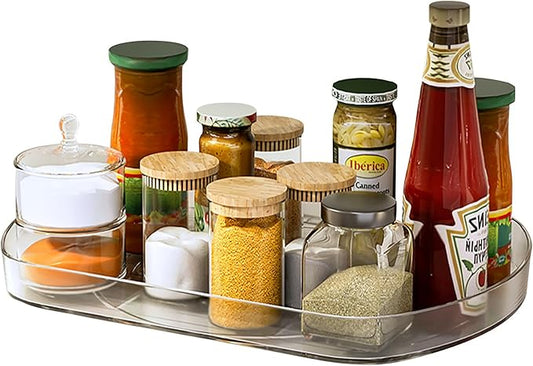 Voova Lazy Susan Turntable Organizer for Refrigerator, 360° Rotating Fridge Organizers and Storage,Rectangle Condiment Organizer Rack for Fridge,Cabinet, Kitchen, Pantry, Countertop, Clear (1 Pack)