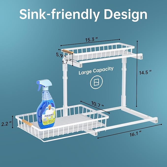 Delamu Metal Under Sink Organizer, Pull Out Cabinet Organizer, Slide Out Under Sink Storage Shelf, Undersink Organizers Shelves for Kitchen Bathroom Pantry