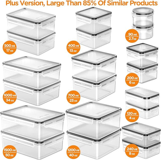 46 PCS Food Storage Containers with Lids Airtight (23 Lids &23 Containers) - Leakproof Meal-Prep Containers for Kitchen Storage