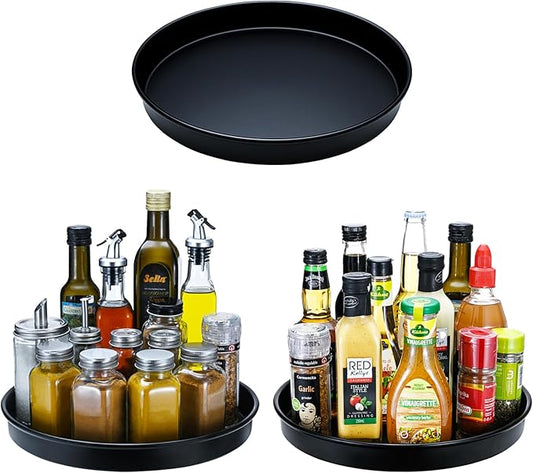 Amolliar Lazy Susan Organizer, Non-Skid Rotating Metal Turntable for Cabinet, Kitchen, Fridge, Pantry Storage, Vanity, Bathroom, Spice Rack for Condiment Organizer, Farmhouse Decor, 10" 3 Pack Black