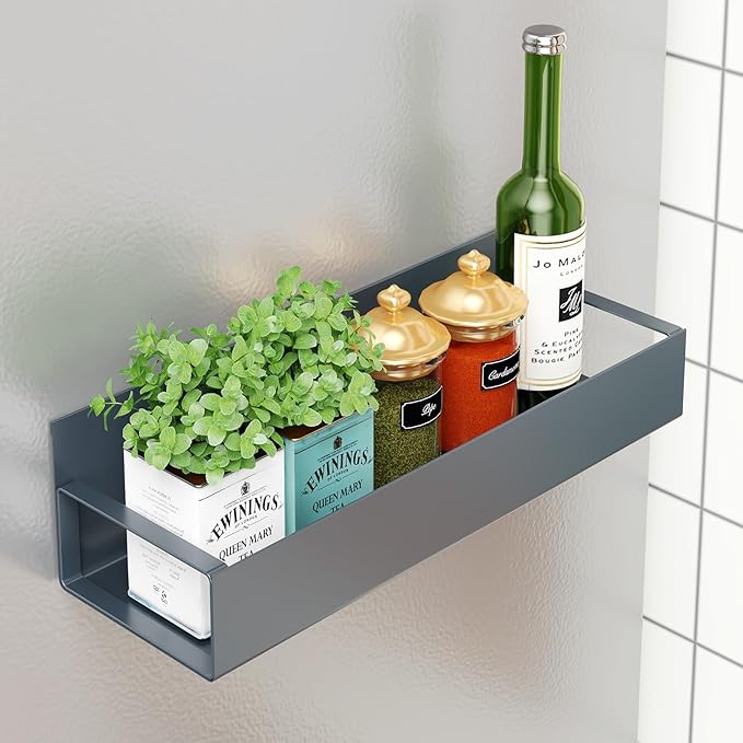 2 Pack Moveable Fridge Magnetic Spice Racks,Metal Grey