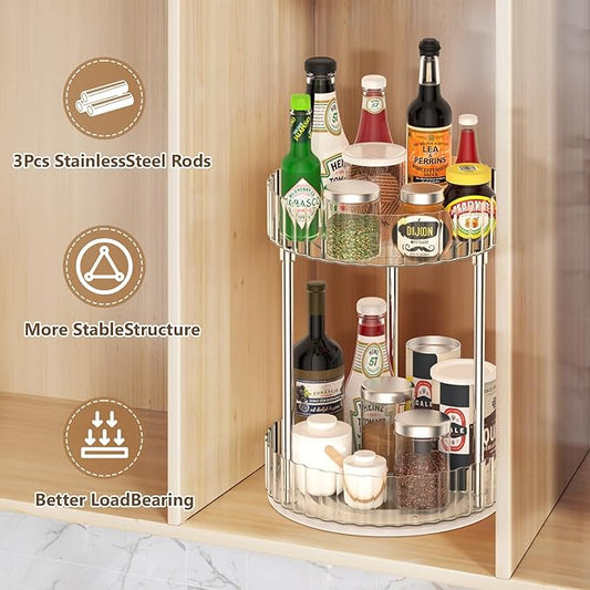 Lazy Susan Turntable Organizer-360° Rotating Double Layer Storage Rack，Non-slip Base Design, Suitable for Kitchen Countertops, Bathrooms, Dressing Tables (8.5 Inch Diameter)