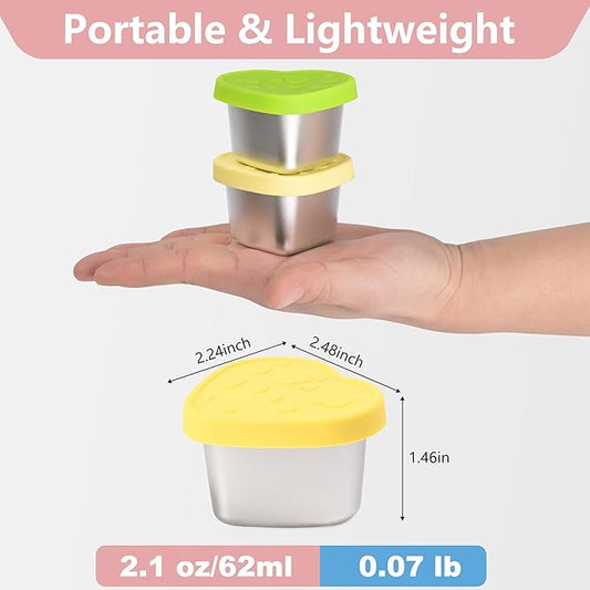 4 Pcs Heart-Shaped Salad Dressing Container to go, 2.1 Oz Stainless Steel Small Condiment Containers with Lids, Reusable Meal Prep Sauce Cups for Lunch Bento Box, Work, Picnic (4)