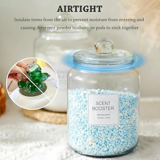 Half Gallon Glass Jars - Large Airtight Containers with Scoop and Labels for Organization and Storage Laundry, Bath Room, Kitchen and Pantry Holder, Set of 4