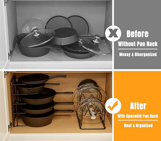 SpaceAid Heavy Duty Pan Organizer Rack for Cabinet, Pot Lid Holder, Kitchen Organization & Storage for Cast Iron Skillet, Bakeware, Cutting Board - No Assembly Required (1 pack)