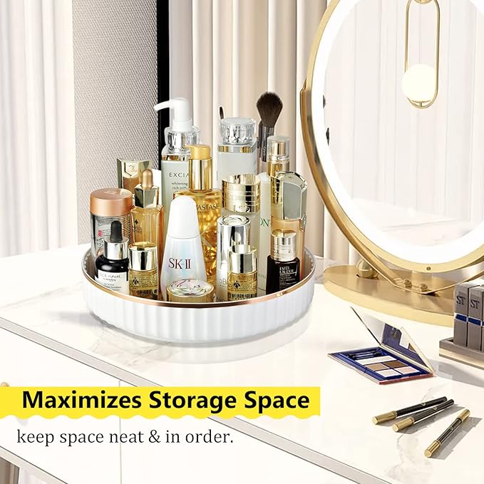 2 Pack 10" Fluted Lazy Susan Organizer, Turntable Spice Rack for Cabinet, Kitchen, Pantry Organizer and Storage, Fridge, Bathroom Vanity Countertop, Under Sink Organizing, Expandable Lazy Susan-White