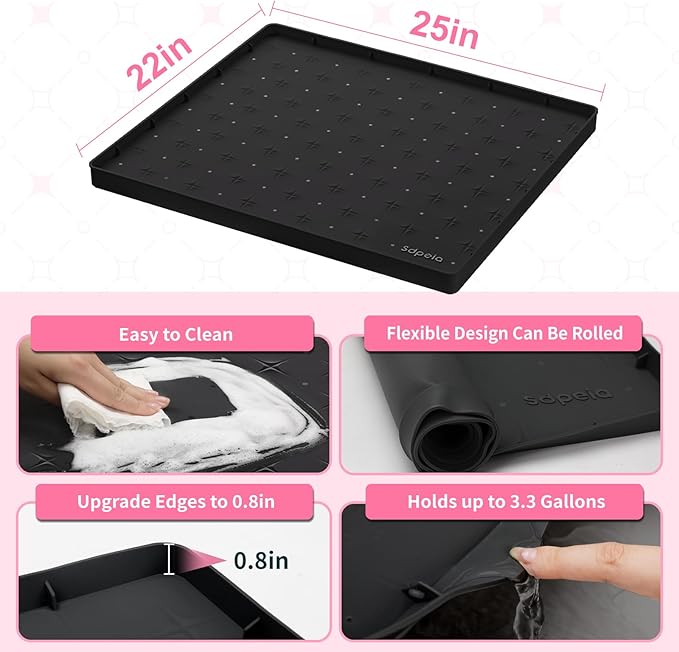 Sdpeia Under Sink Mat for [25" x 22"] Cabinet, Upgraded Silicone Waterproof Mat Kitchen Cabinet Liner Cabinet Protector Kitchen Organizers and Storage