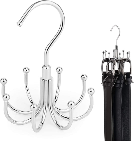 ZEDODIER Belt Hanger, Rotatable Belt Rack Closet Accessories Organizer, Maximum 24 Storage Capacity, Hanging Holder Storage Hook for Belt, Bra, Tank Top, Tie, Scarf, Purse, Silver