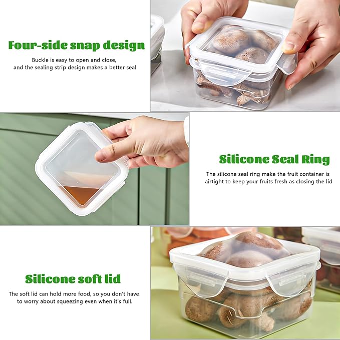 6 Pack Vegetable and Fruit Storage Containers for Fridge, Food Storage Containers with Silicone Lid, Refrigerator Vegetable Crisper Makes Food Stays Fresh Longer, BPA Free & Reusable