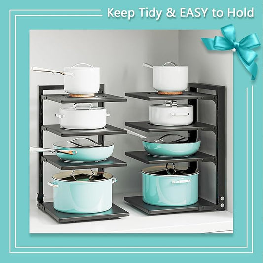Pan Organizer for Under Cabinet, Kitchen Cabinet Organizer with 3 Adjustable Shelves, Pot and Pan Organizer, Pan Organizers and Storage Solution, Easy Assembly and Space-Saving for Homeowners