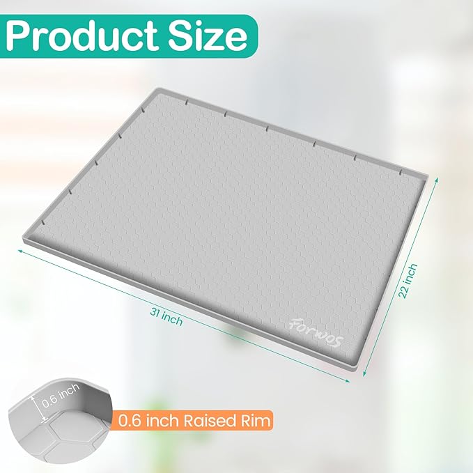 Waterproof Under Sink Mat 31" x 22", Silicone Cabinet Liner, Rubber Protector for Kitchen and Bathroom, Keeps Cabinets Clean, Dry, and Organized (Light Grey)