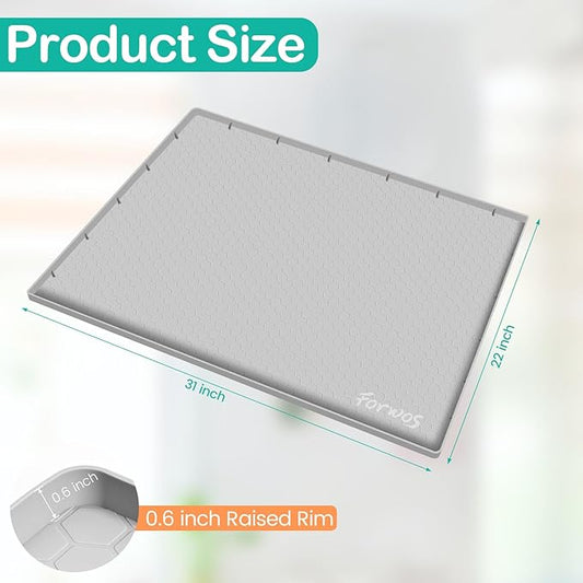 Waterproof Under Sink Mat 31" x 22", Silicone Cabinet Liner, Rubber Protector for Kitchen and Bathroom, Keeps Cabinets Clean, Dry, and Organized (Light Grey)