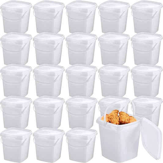 Mifoci 24 Pcs Plastic Food Containers Ice Cream Buckets with Lids and Handle Reusable Square Deli Containers Freezer and Microwave Safe for Kitchen Food Drinks Storage(101 Oz / 3.1 Qt / 0.79 Gallon)