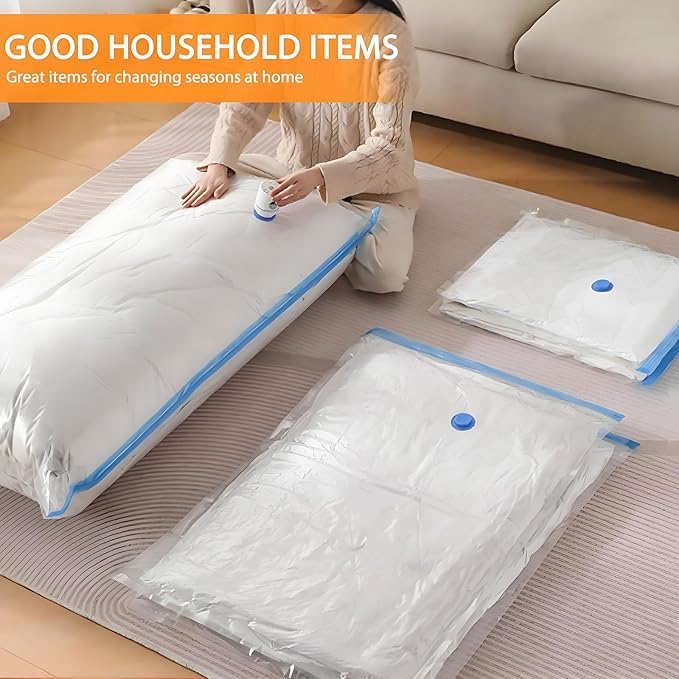 11 Pack Travel Vacuum Storage Bags with Electric Pump, 2 Jumbo+2 Large+3 Medium+4 Small Vacuum Sealer Bags, 80% Space Saver Bags for Luggage, Comforters,Blankets, Travel Essentials