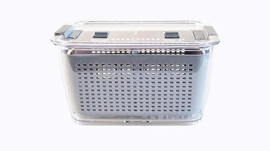 Kitchen Spaces Colander Bin, Produce Saver, Fridge Organizer With Lid, Wash, Strain and Store, Great for Refrigerator, Freezer and Pantry, Large, Gray, Pack of 1