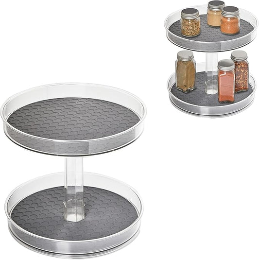 Spectrum 2-Tier Hexa Lazy Susan Organizer - Lazy Susan Turntable for Cabinet, Refrigerator, Pantry, Table, & Shelf - Rotating & Spinning Pantry Organization - Spice Rack Storage for Fridge